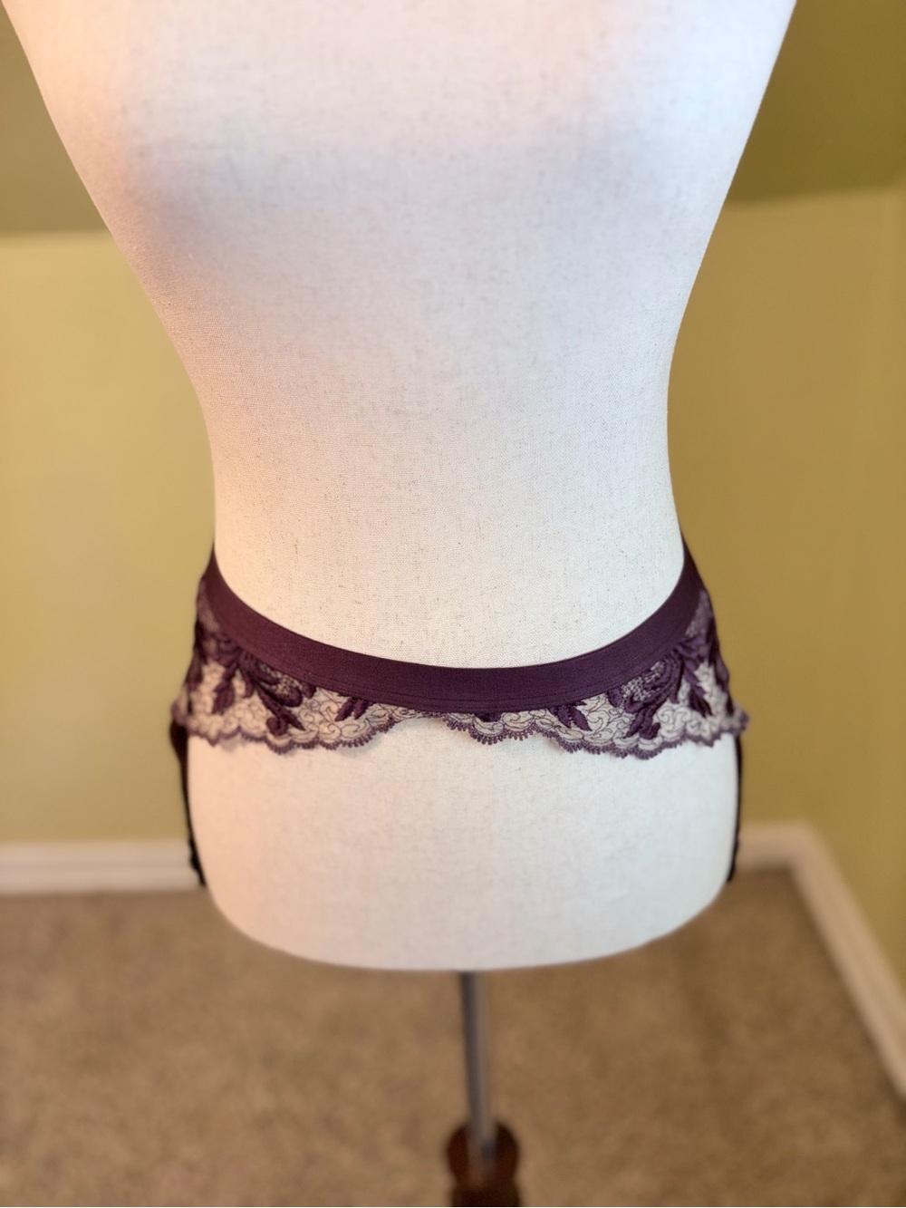 Vintage Victoria’s Secret 2003 Black Cherry  Deep Wine Lace Strappy Garter Belt